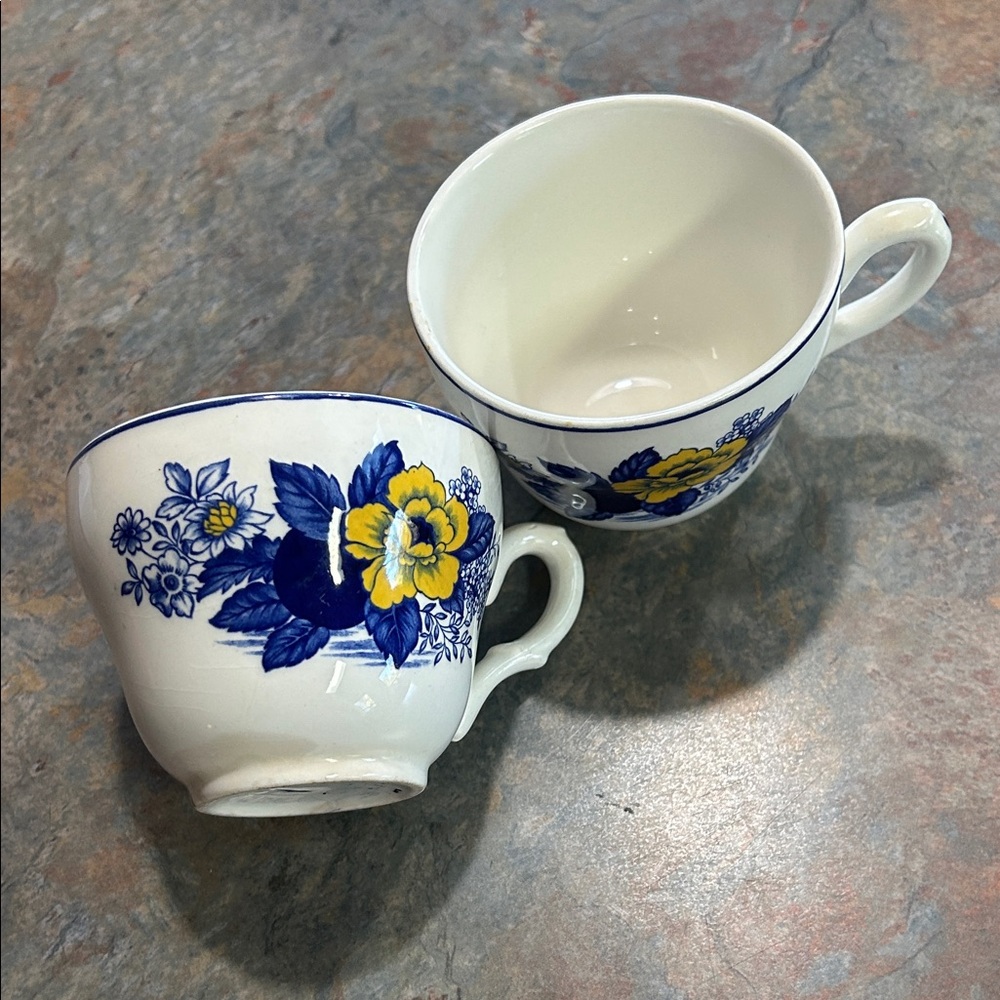 Enoch Wedgwood blue and yellow floral teacups.  Set of 2.  Good condition.